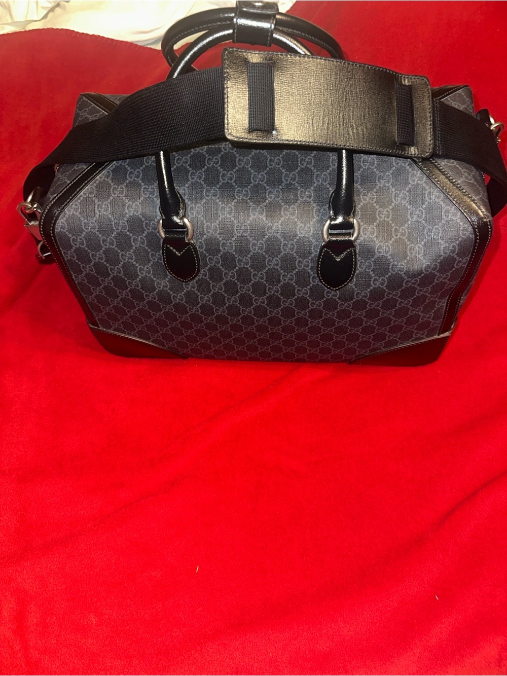 Gucci Gray Monogram Canvas and Black Leather Duffel Bag - Picture 5 of 7